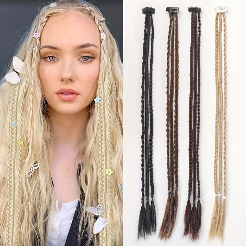 Three strands of small braided hair piece female European and American foreign trade wig braided BB clip small braided hot girl boxing braided