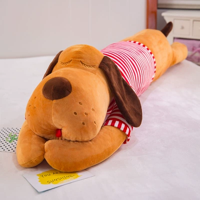 Oyuncaq yastıqlar — Toy Striped Large Lying Dog - yellow-50cm025