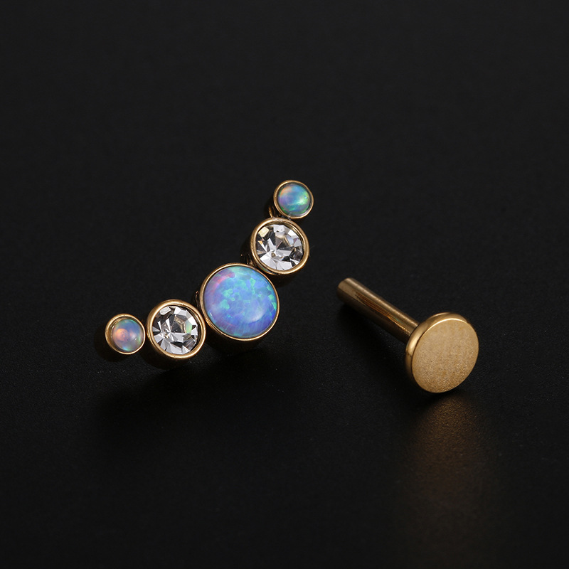 Fashion Round Stainless Steel Inlay Zircon lip stud 1 Piece