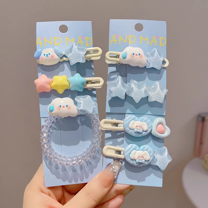 Linda horquilla de estrella de nubes flequillo cabello roto pequeño horquilla hembra frente lateral clip de pico de pato tocado de dibujos animados anillo para el cabello