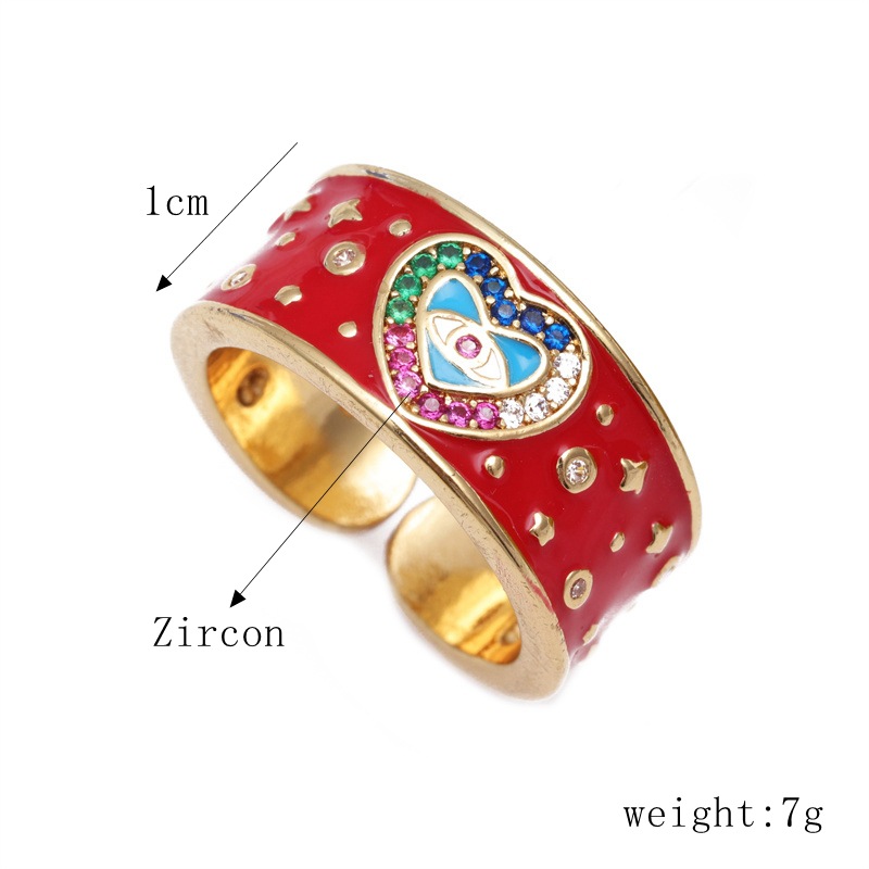 Adjustable Ring Size Fashion Geometric Heart Shape Copper Open Ring Inlay Zircon Copper Rings