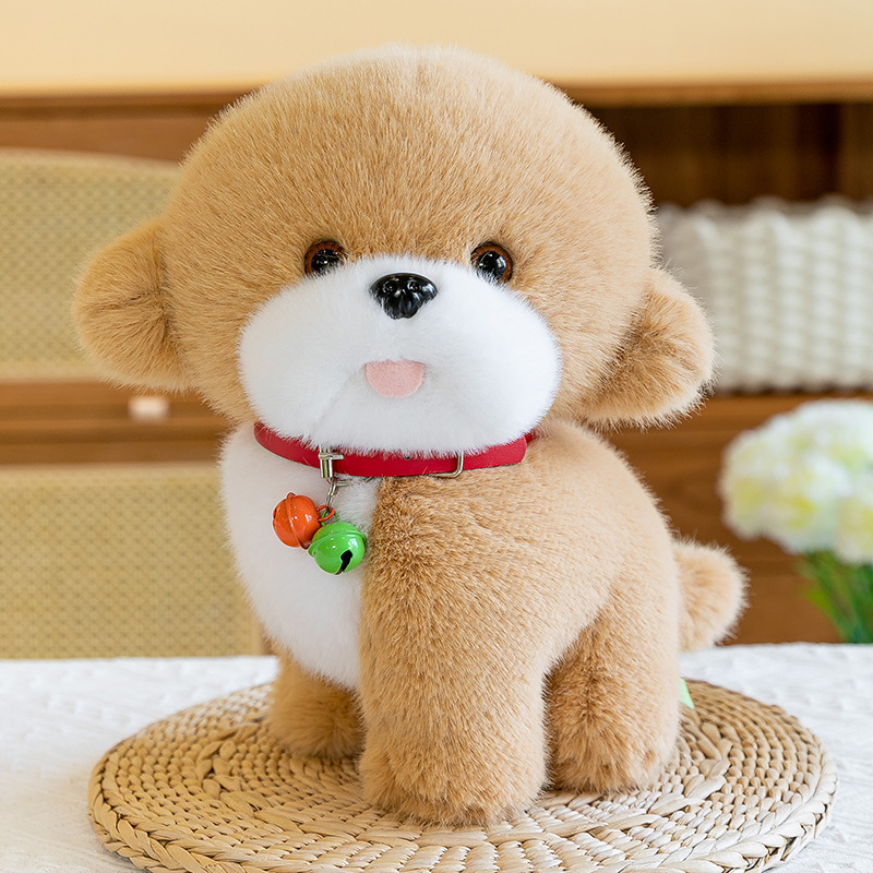Campana Bichon perro muñeca peluche simulación taza de té perro cachorro muñeca de trapo niño regalo de cumpleaños femenino