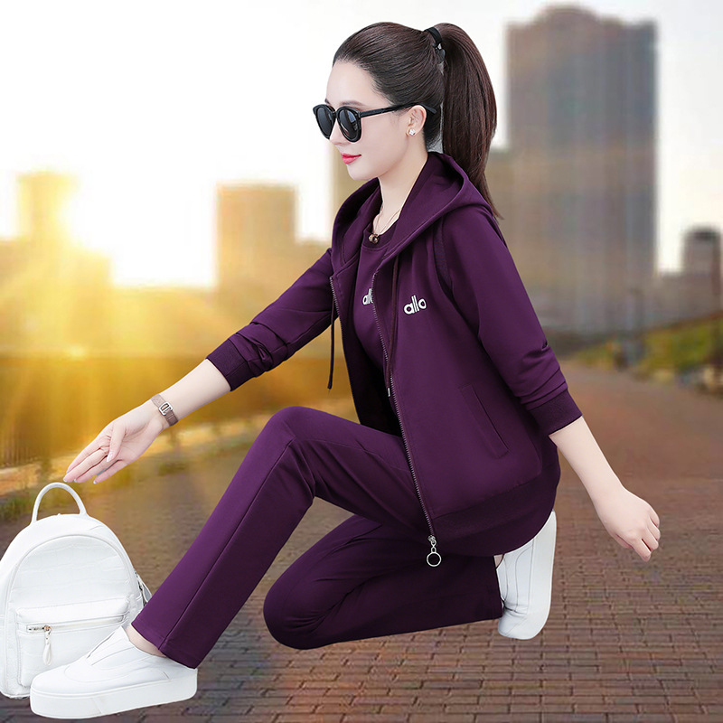 休闲运动套装女春秋2025秋季新款时尚洋气减龄妈妈卫衣马甲三件套|undefined