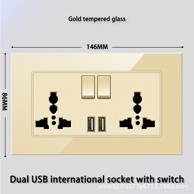 Золотое закаленное стекло в стиле Гонконг и Макао 13A с USB-вилкой электрический выключатель панель пористая Type-C