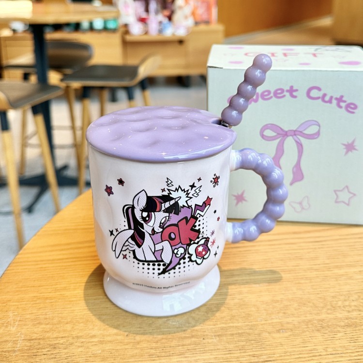 Pony Poly con tapa de marca taza de cerámica taza de agua doméstica taza de oficina taza de café encantadora de alto valor