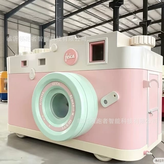 粉色相机造型移动售卖餐车 带玻璃展示窗 奶茶牛奶促销陈列亭 定