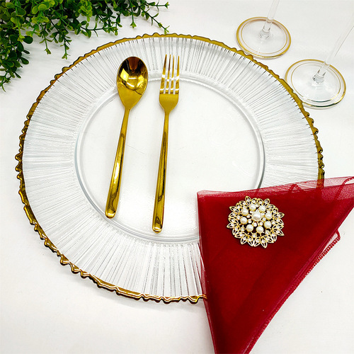  New Phnom Penh Glass Plate Hotel Glass Dinner Plate European Electroplated Phnom Penh Simple Round Western Dinner Plate