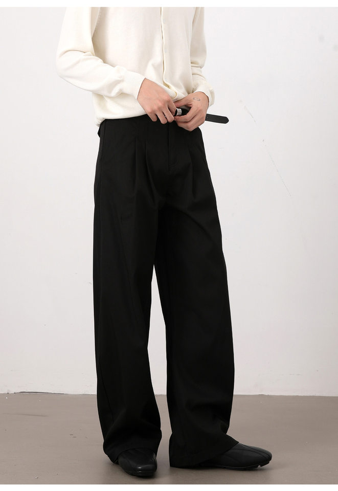 Quần tây nam dáng chữ A xếp ly đôi form rộng rủ, phong cách công sở casual — Màu kaki, Màu trắng, màu đen chi tiết 9