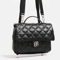 Women's 2024 New Small Fragrance Checkered Chain Strap Double Shoulder Bag with a Sense of Elegance, Academic Style, Versatile Commuting Hand-held Small Backpack