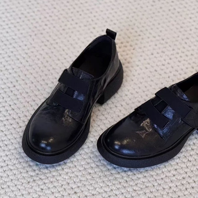 牛皮版！真皮厚底乐福鞋女2025早秋新款英伦黑色百搭一脚蹬小皮鞋|undefined
