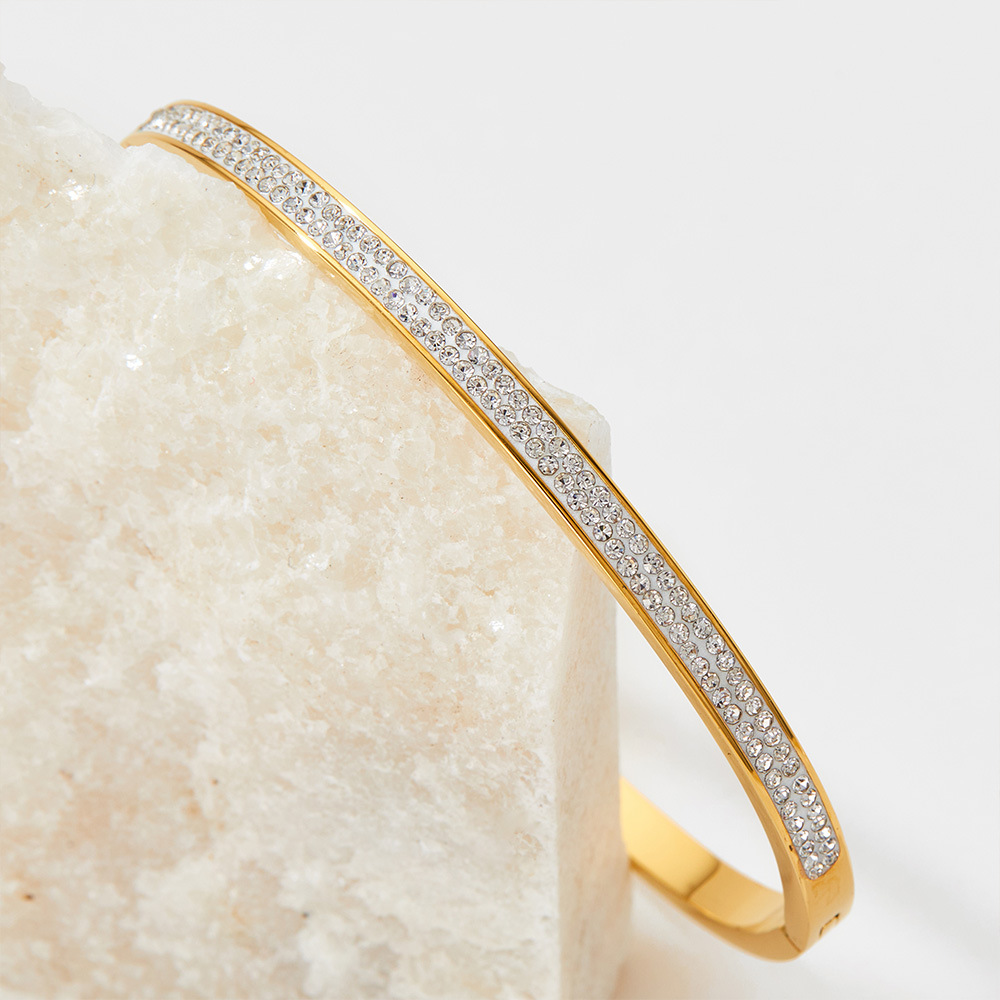 Rhinestones Inlay Material Bangle Classification 304 Stainless Steel Chain Material Fashion Solid Color 304 Stainless Steel 16K Gold Plated White Gold Plated Gold Plated Rhinestones Stainless Steel Bracelets In Bulk