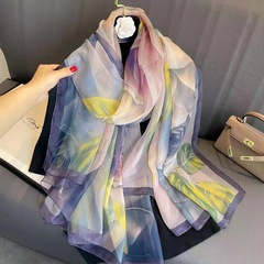 優柔紗高級感シルクタオル女性夏の薄いタイプの日焼け止めタオルの大きいストールの長いマフラーには優雅なプリントがあります。