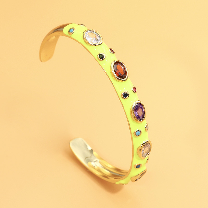 Ethnic Style Oval Copper Enamel Zircon Bangle 1 Piece