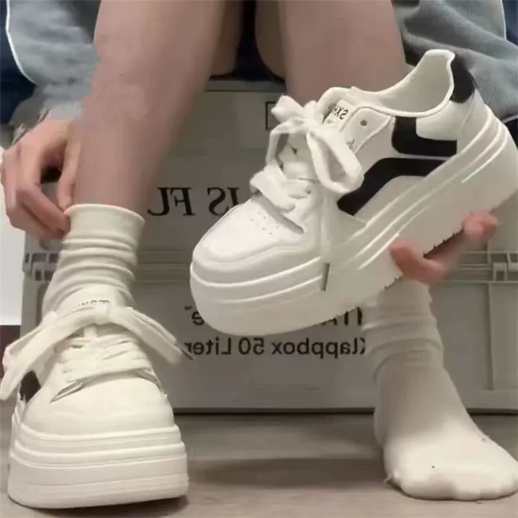 Medium heel deep mouth sports casual shoes lace up cross strap rubber round toe mesh flat bottom PU sneakers NX