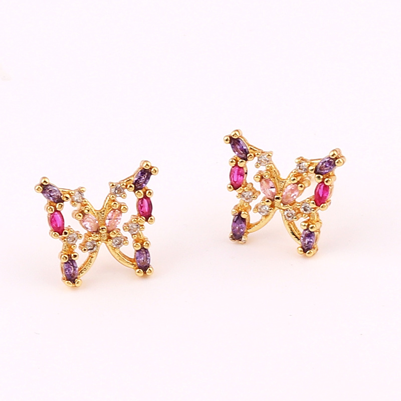 Retro Butterfly Copper Inlay Zircon Ear Studs 1 Pair