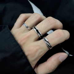 冷淡風高級感液化肌理情侶對戒小眾設計潮酷黑色滴膠食指戒指環女