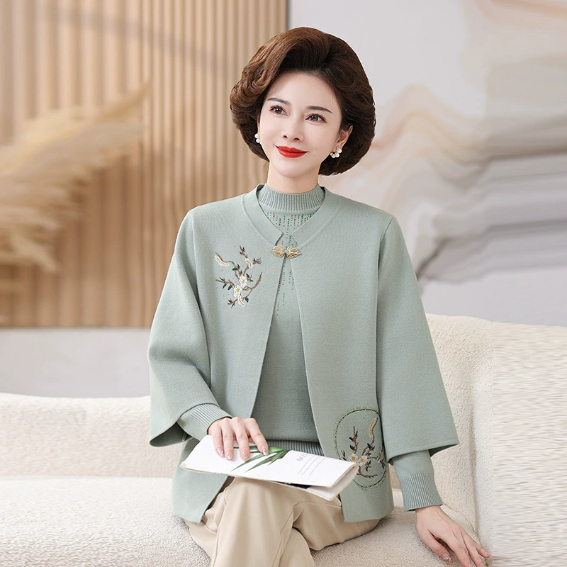 Новая коллекция весенне-осенней одежды для женщин среднего возраста, стильный осенне-зимний кардиган, женский комплект из двух предметов, вязаные топы и жакеты для женщин среднего и старшего возраста.