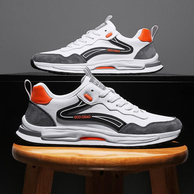 2022 spring new men's fashion sports casual running shoes breathable trend lace-up board shoes leather men's shoes