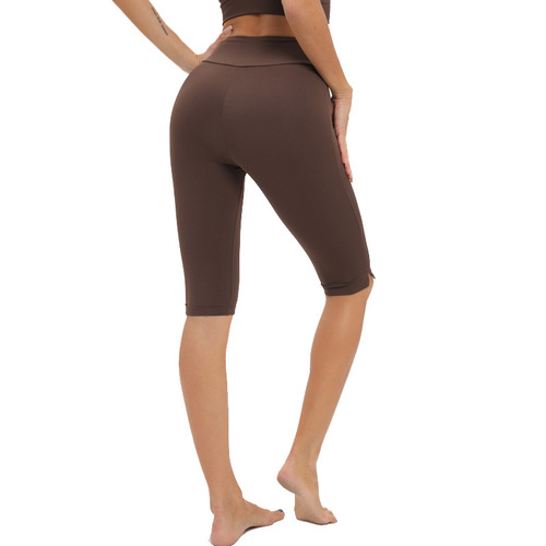 Cross-border high-waist lifted lulu yoga pants for women, elastic tight mid-rise underwear with invisible bare feel running fitness five-pocket pants
