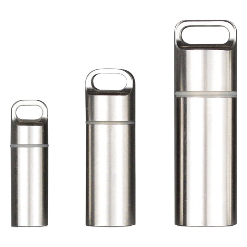 Stainless Steel Mini Portable Pill Box Outdoor Camping Edc Sealed Compartment Multifunctional Survival Waterproof Canister Sealed Moisture-Proof