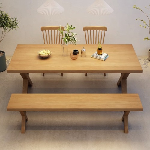 Nordic solid wood large board dining table and chair set for home living room multi-person dining table, restaurant hotel natural wood dining table