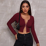 (Трансграничная торговля), весенний ретро сексуальный трикотажный короткий свитер с молнией, кардиган, лонгслив, европейский стиль, в обтяжку