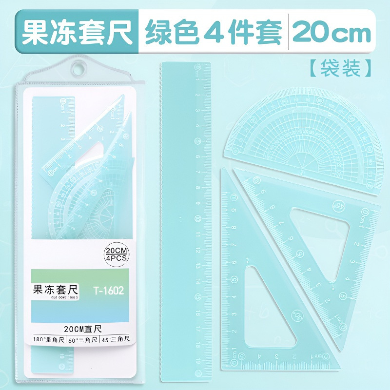 Juego de cuatro piezas de color gelatina de dibujos animados, juego de reglas de 20cm para estudiantes, papelería de aprendizaje de alto valor al por mayor