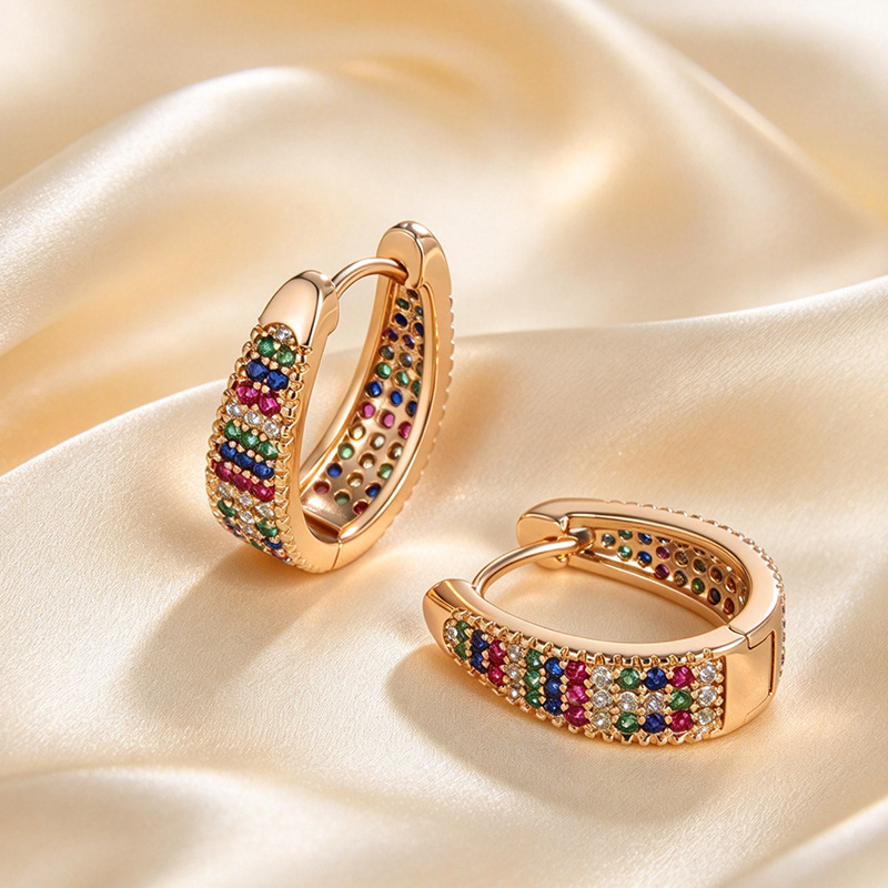 Pendientes de Aro con Zirconia de Aleación de Cobre Bañado en Oro de 18K