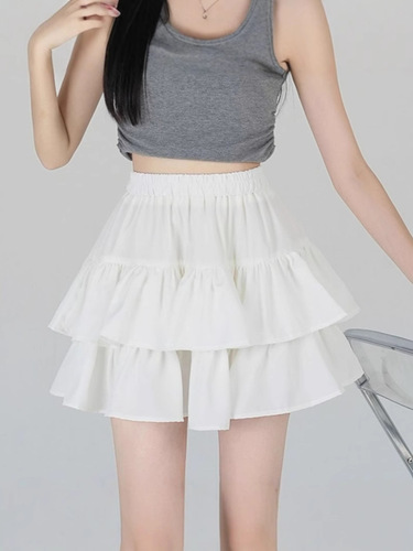 White ruffled fluffy cake dress for women, new summer ballet skirt, high-waist, small a-line skirt