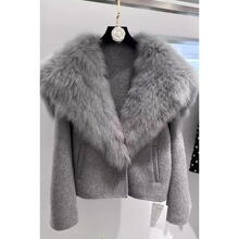 时尚仿狐狸毛编织毛毛领仿皮草大衣双面尼大毛领短款外套新有吊牌