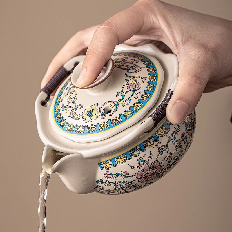 Ru Kiln Handheld Teapot Lid Bowl Tea Cup Kung Fu Travel Tea Set High-End Ceramic Anti-Scalding Tea Pot Household Large Size