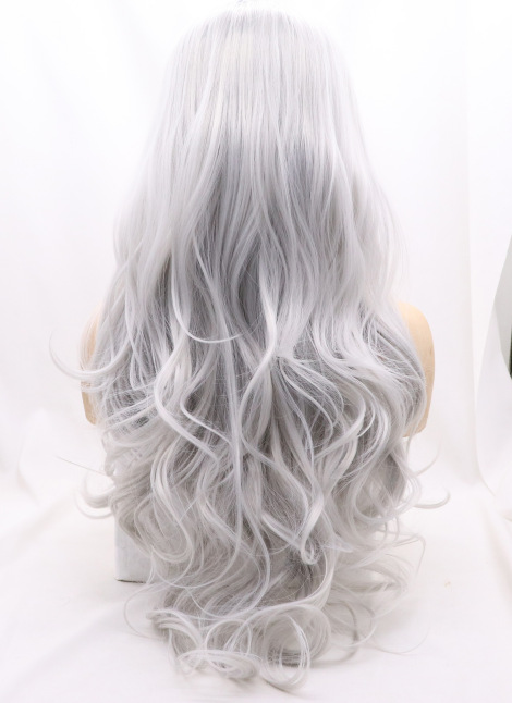 Color de moda gradiente ondas largas pelucas de cabello rizado fibra química delantera encaje medio tejido mano gorra de seda de alta temperatura LW0317