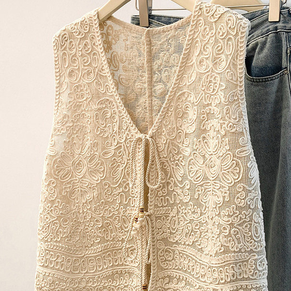 Crochet Hollow-Out Beaded V-Neck Vest Jacket for Women, 2026 Summer New Style, Loose Bohemian Layered Vest Crochet Hollow-Out Beaded V-Neck Vest Jacket for Women, 2026 Summer New Style, Loose Bohemian Layered Vest