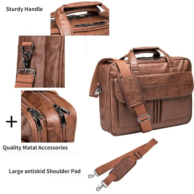 Stock de cuero de hombre cartero 17.3 pulgadas portátil maletín bolso de negocios bolso de mano viaje
