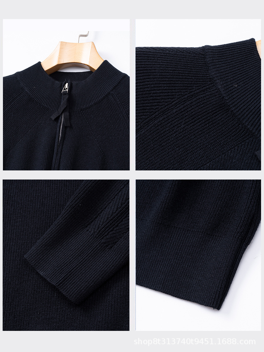 Camiseta de punto de invierno de alta gama de cuello vertical casual cross-border chaqueta de hombre de cuello medio alto suéter de cremallera personalizado para hombres