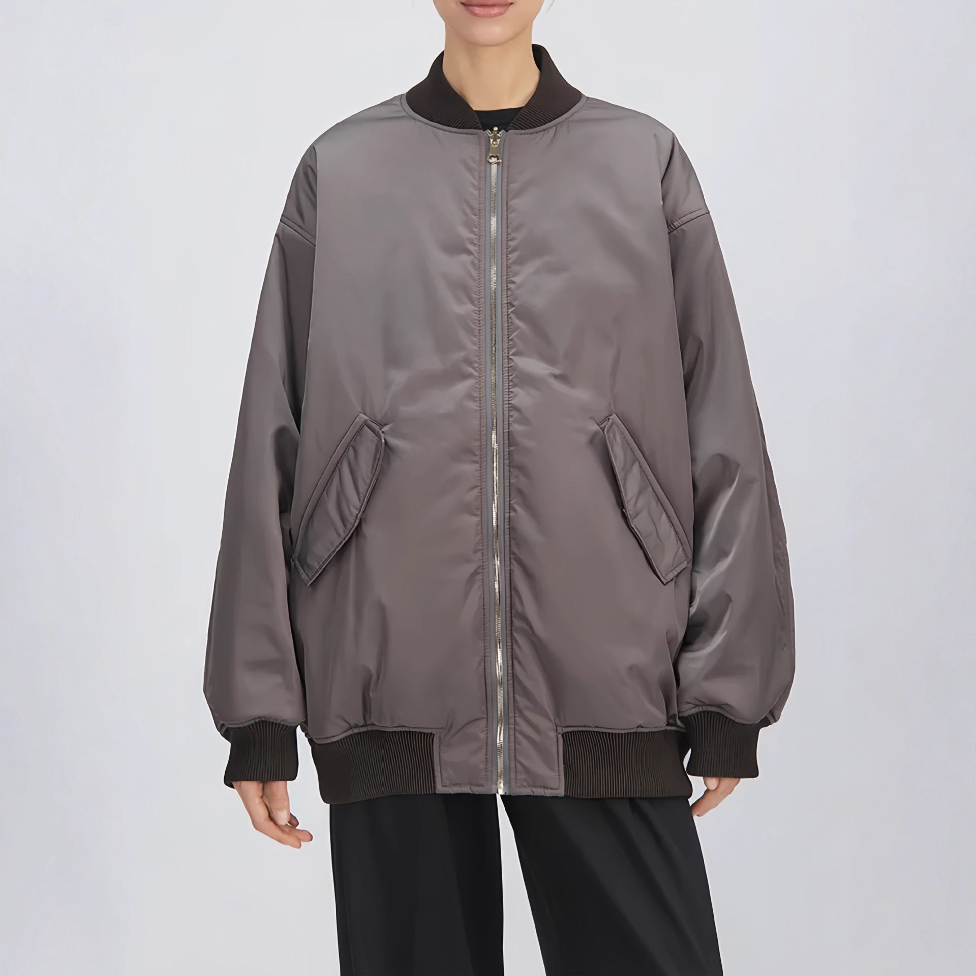 欧美女式飞行员双面穿夹克高级感美式棒球服跨境外贸女装休闲外套