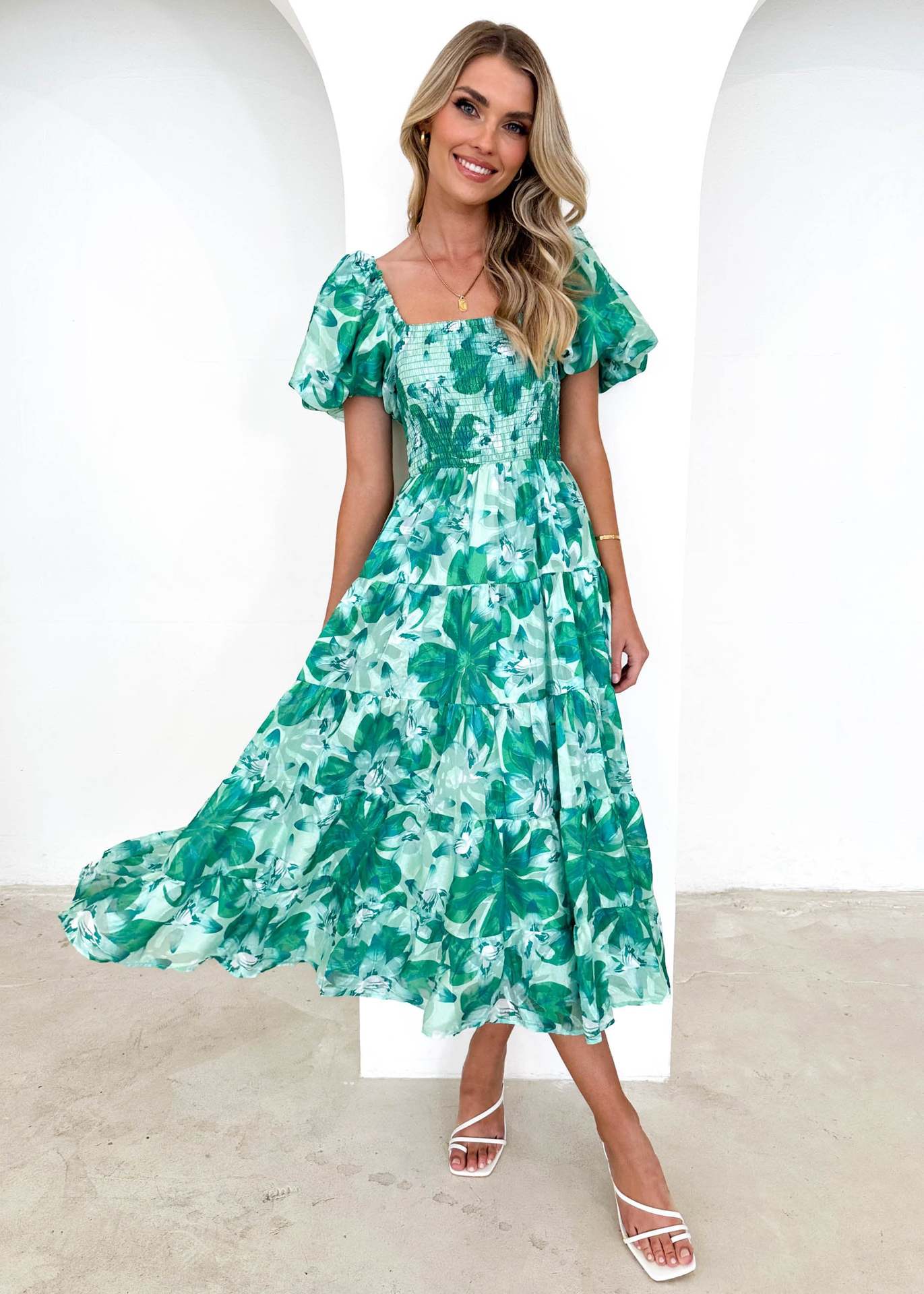 Women's Regular Dress Elegant Classic Style Boat Neck Short Sleeve Flower Maxi Long Dress Travel Daily display picture 41