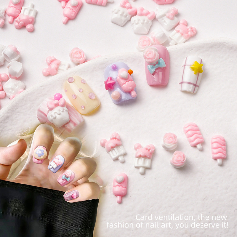 Net red cartoon ice cream stick nail art small luminous small fresh creative nail diy nail accessories wholesale