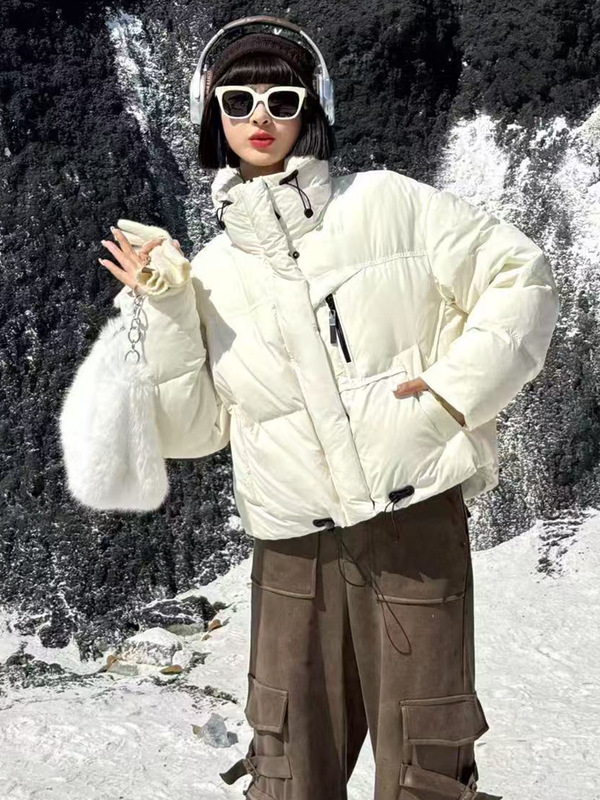 小个子立领羽绒服女短款2025冬季时尚设计感口袋保暖白鸭绒面包服|undefined
