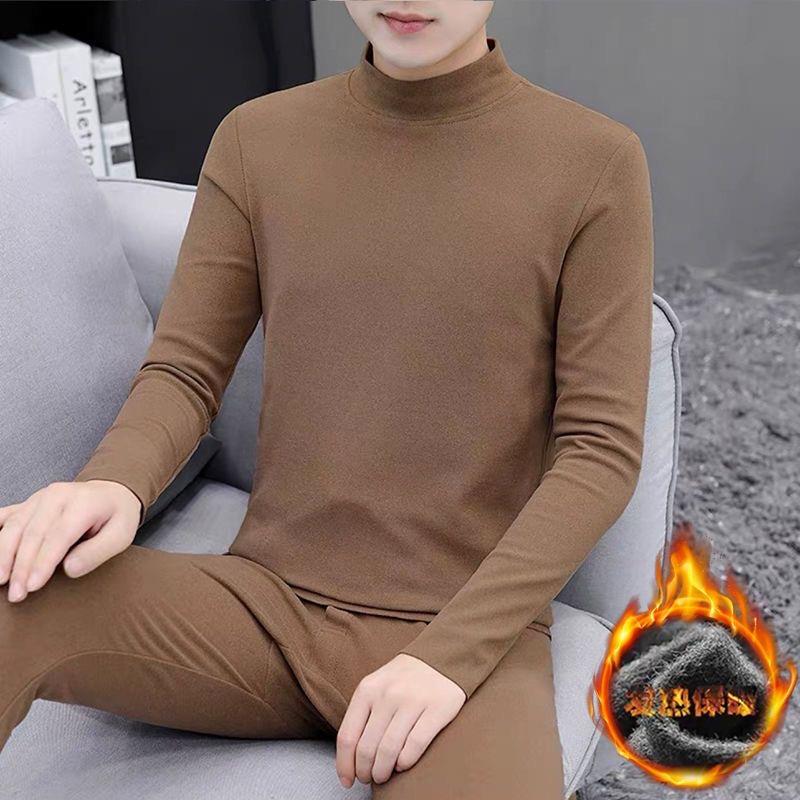 German velvet thermal underwear set men's winter middle collar base clothes double-sided sanding fever youth autumn clothes autumn pants