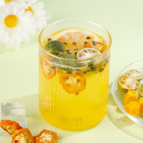 Dried Golden Citrus and Passion Fruit Tea, Dried Young Tangerine and Lemon Slices with Honey Cold Brewed Frozen Pomelo and Fruit Tea
