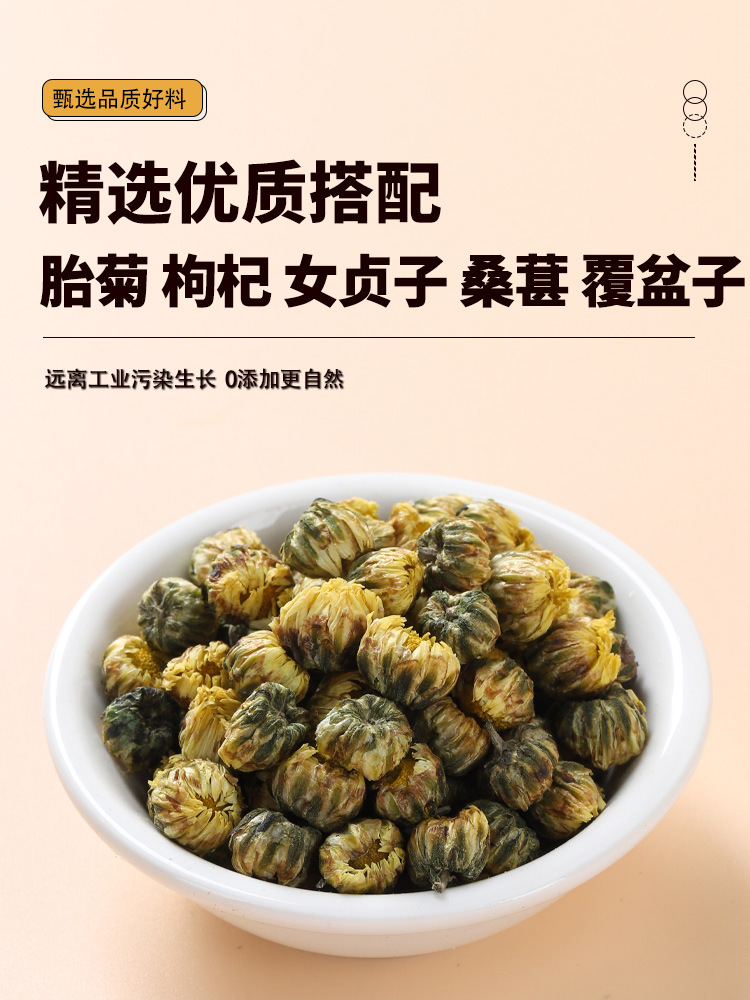 Tai Ju Goji Nuzhenzi Sangshen Fupenzi Herbal Tea Blend 40g Chrysanthemum Wolfberry Mulberry Raspberry Loose Tea overview