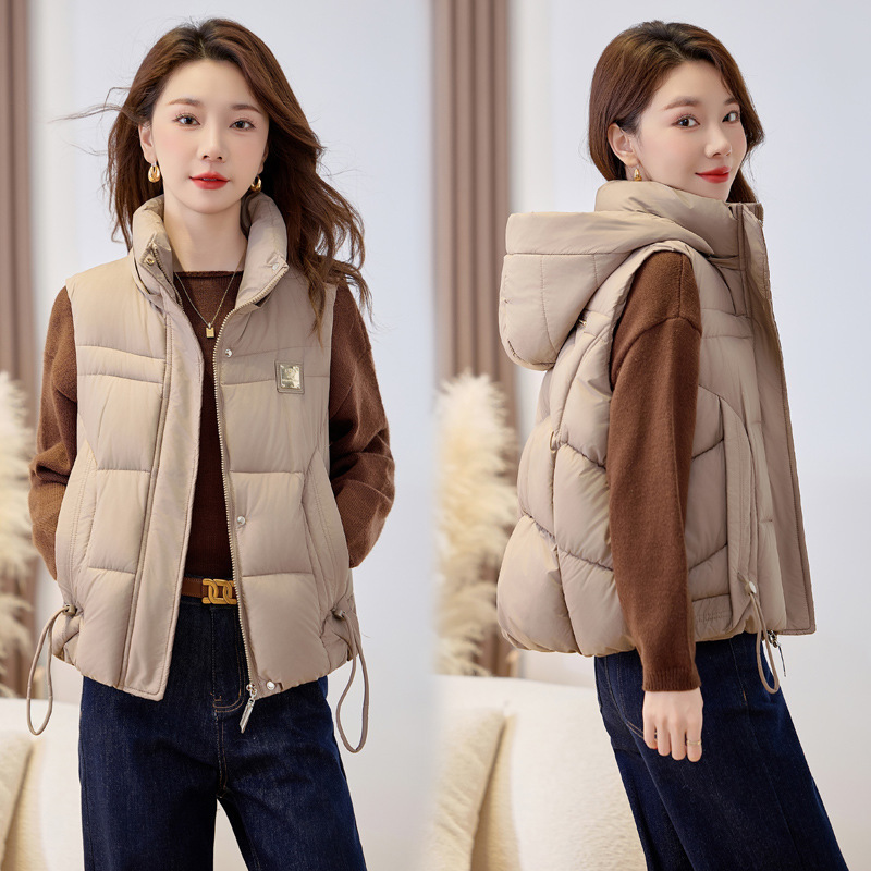 Chaleco de algodón para mujeres otoño y invierno de 2025, estilo corto encapuchado, ocio suelto y grueso, calentamiento exterior, hombros image 10