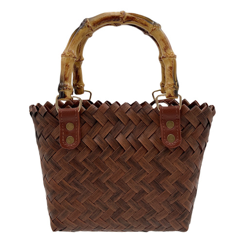 Bag Lady 2024 New Wicker Top Handle Bag Bamboo Node Grass Weaving Handmade Bamboo Tote Bag Retro Beach Bag