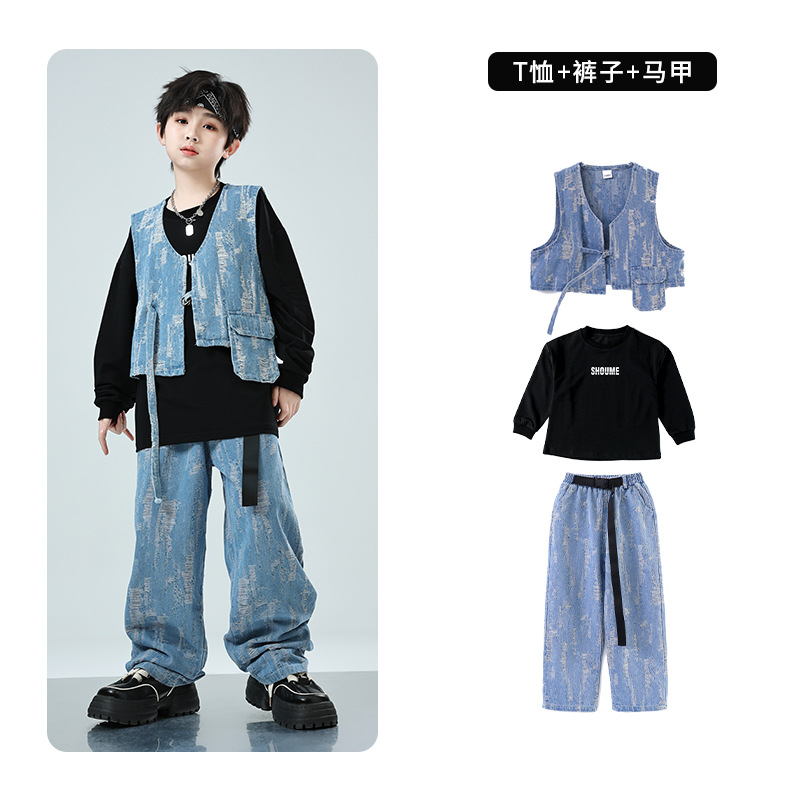 子供の街のダンスの公演服の男女の子供のカウボーイのスーツのジャズのダンスのhiphopの舞台のショーのファッションの服の長袖