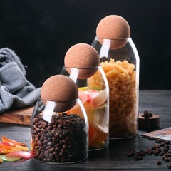 Spherical Cork Stopper Glass Sealed Jar Tea Coffee Bean Storage Jar Kitchen Use Grains Snack Storage Jar
