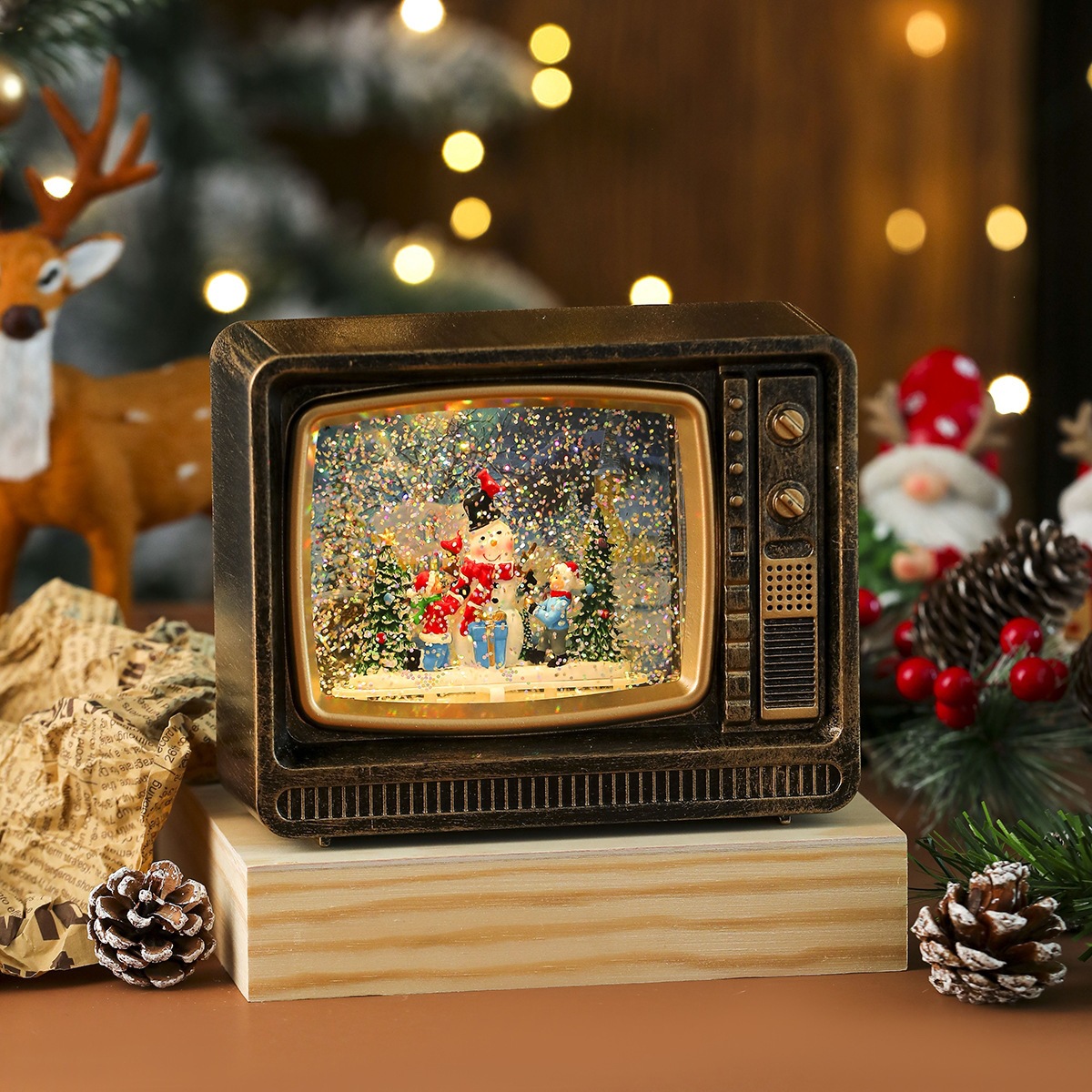 Nueva música de Navidad nieve inyección de agua TV lámpara de noche lámpara de aceite lámpara de caballo decoración de regalos image 8