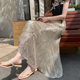 绝美气质亮片鱼尾裙半身裙女春夏2026新款高腰显瘦中长款包臀裙子