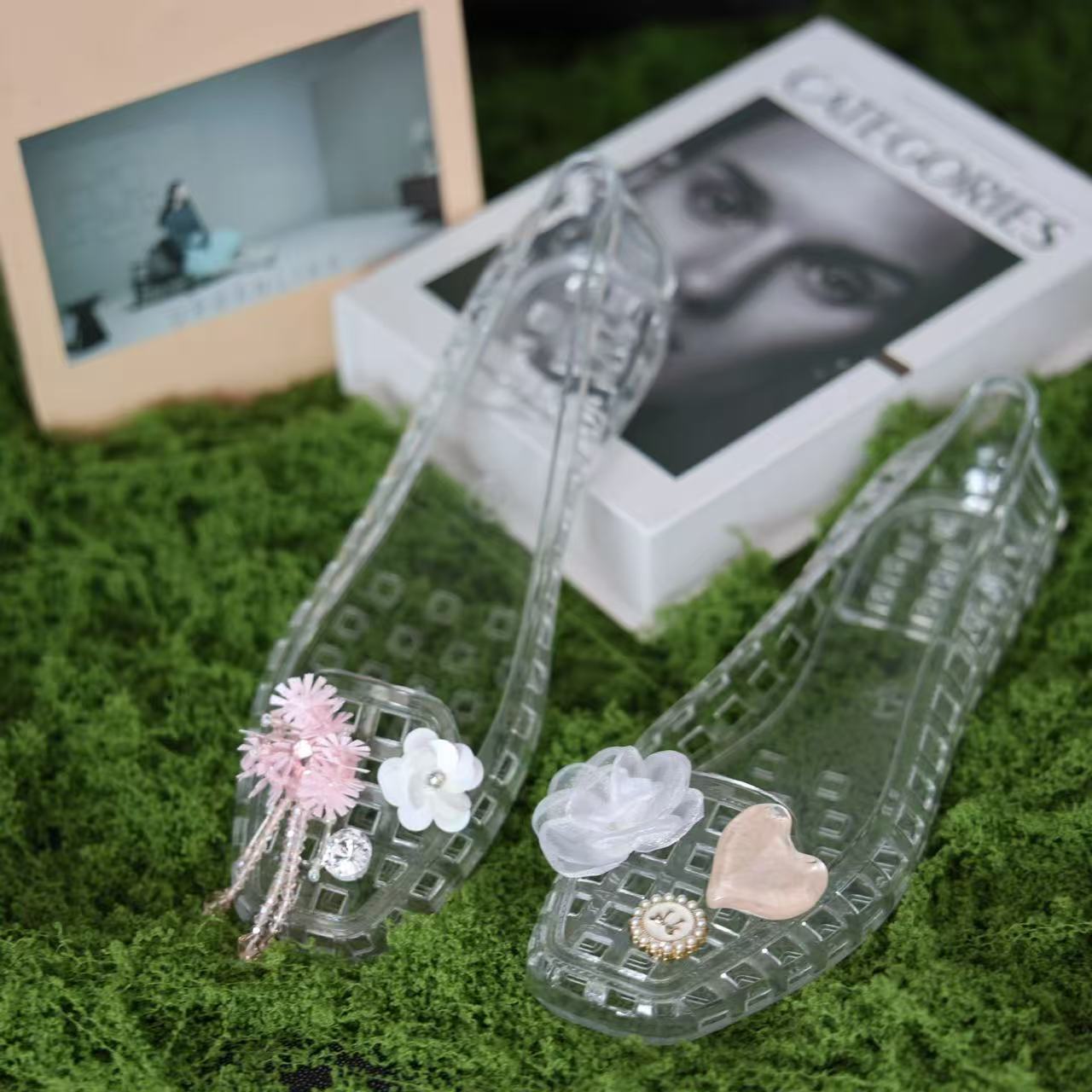 Sandalias de Gelatina con Flores PVC Secado Rápido Transpirable