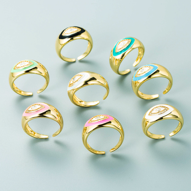 Fashion Copper Gold-plated Color Drip Oil Micro-set Zircon Devil's Eye Open Ring display picture 1